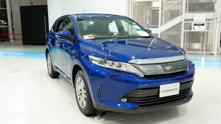 Blue Toyota Harrier Hybrid. Front View. Close Up. Toyota City Showcase Mega Web Palette Town