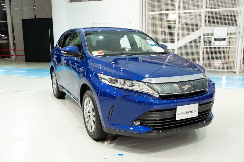 Blue Toyota Harrier Hybrid. Front View. Close Up. Toyota City Showcase Mega Web Palette Town