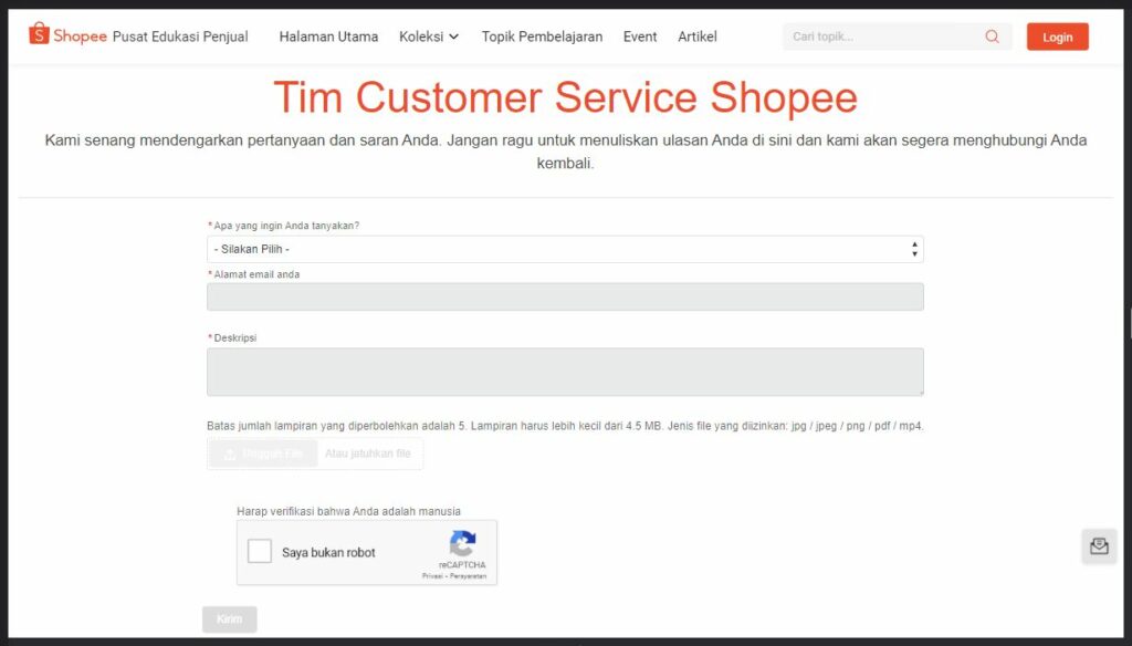 Form Email Tim Cs Shopee